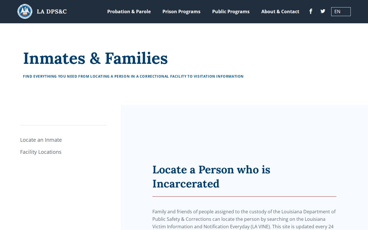Louisiana DPS and Corrections inmate information and LA VINE guidance