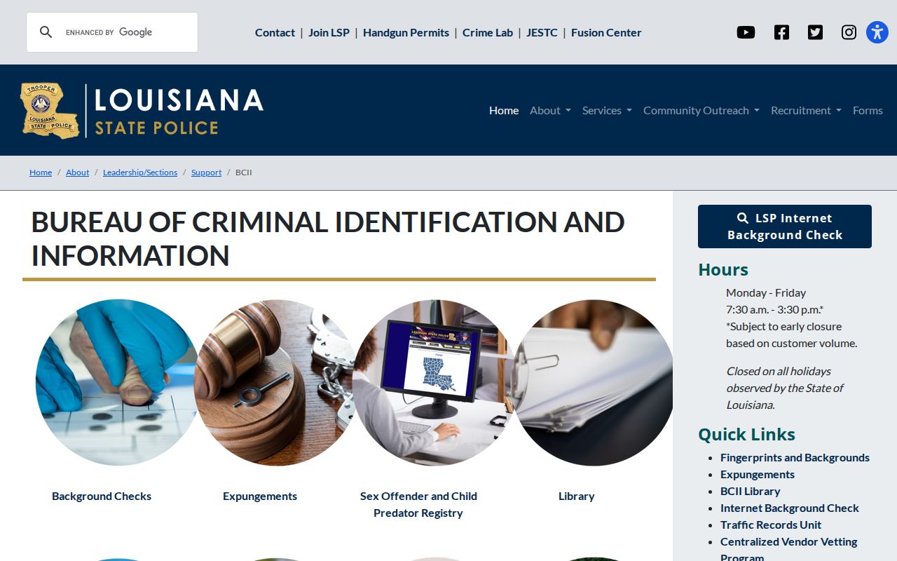 Louisiana State Police BCII criminal history services