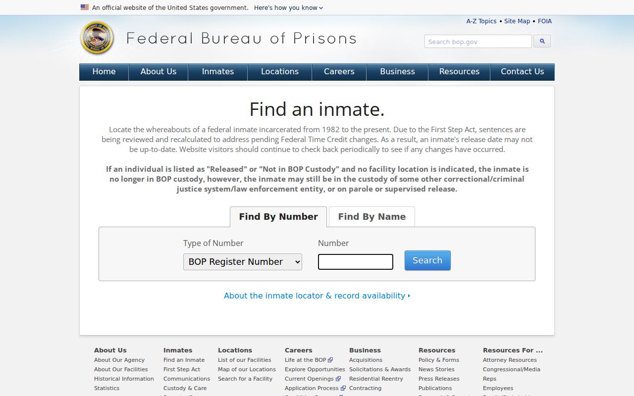 Federal Bureau of Prisons locator for federal custody near Pollock