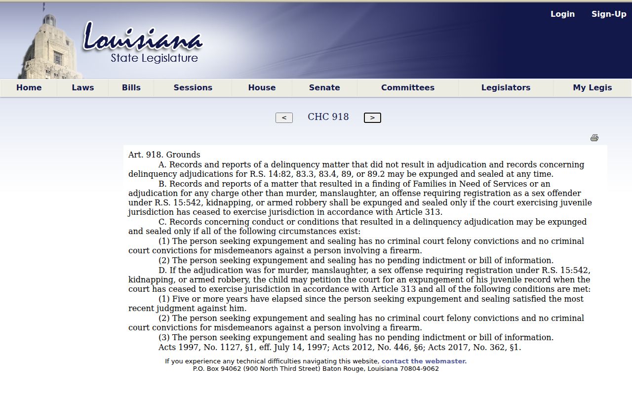 Louisiana juvenile expungement law relevant to Pollock records
